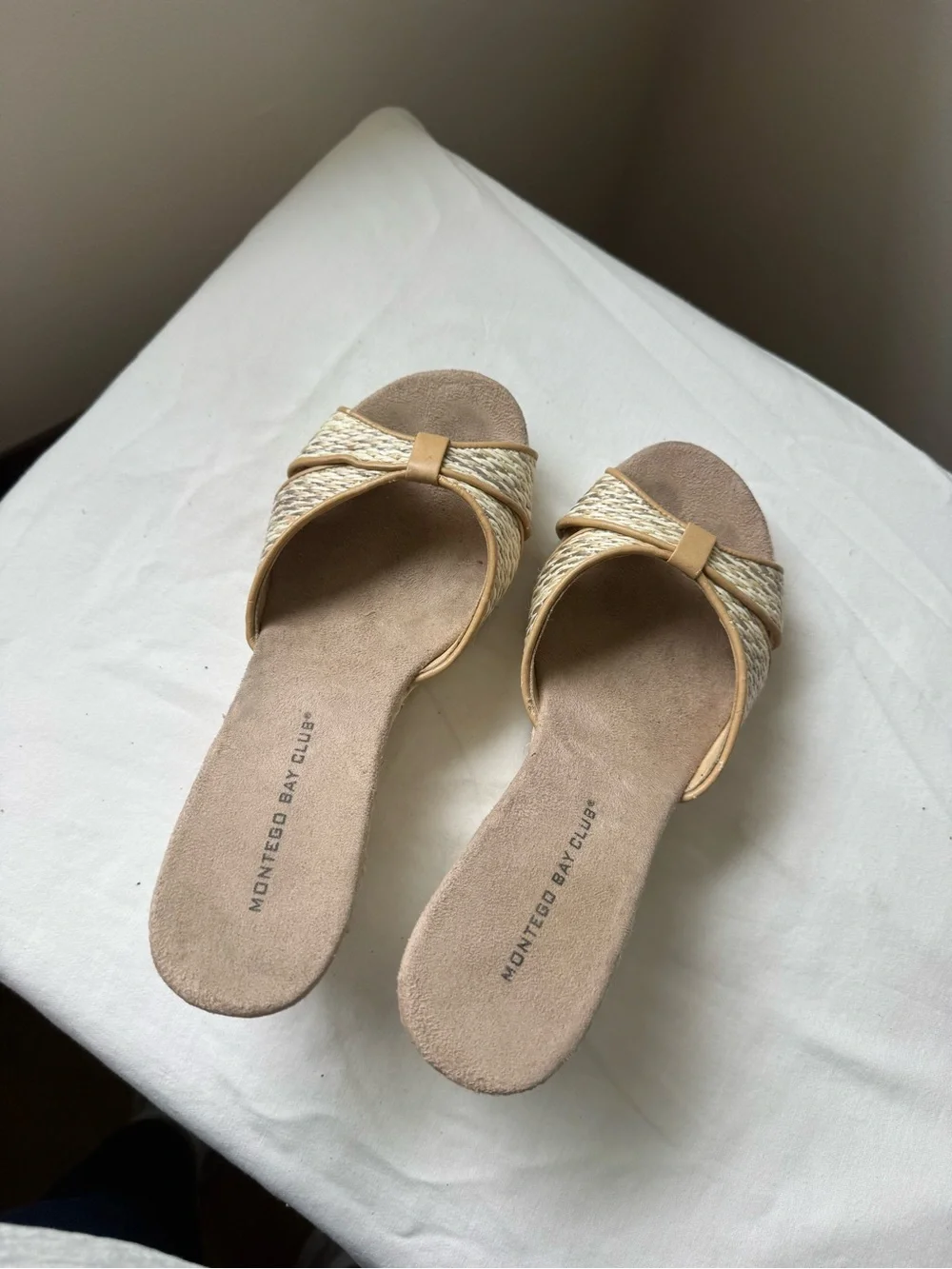 Vintage Montego Bay Club Raffia Wedge Slide Sandals Boho Y2K Platform Mules 6.5